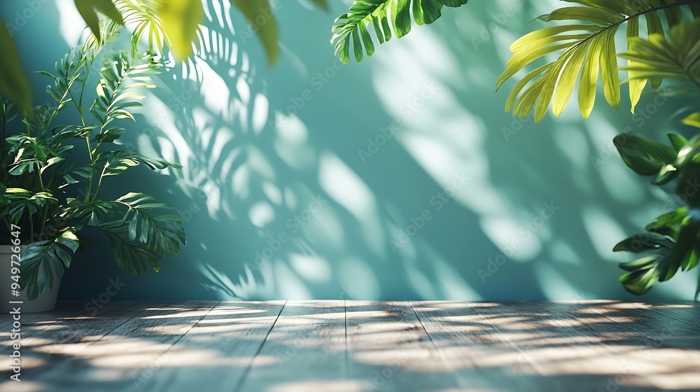 Poster green background bg summer backdrop floor wall 3d studio table kitchen food shadow leaf platform gra
