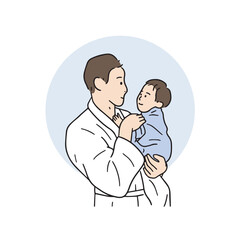 An illustration of a father-son affectionate figure in his father's arms.