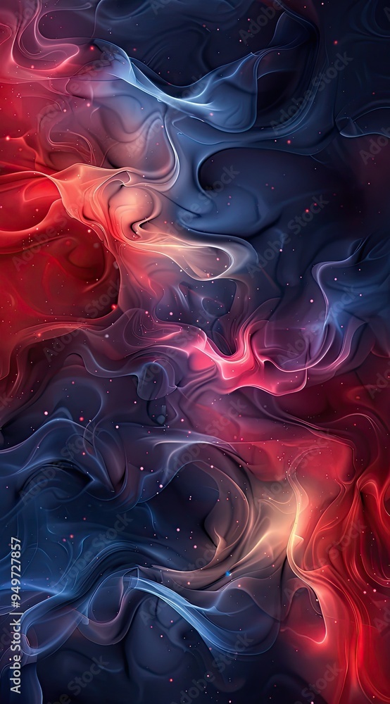 Poster red and blue abstract background with flowing shapes and fluid textures