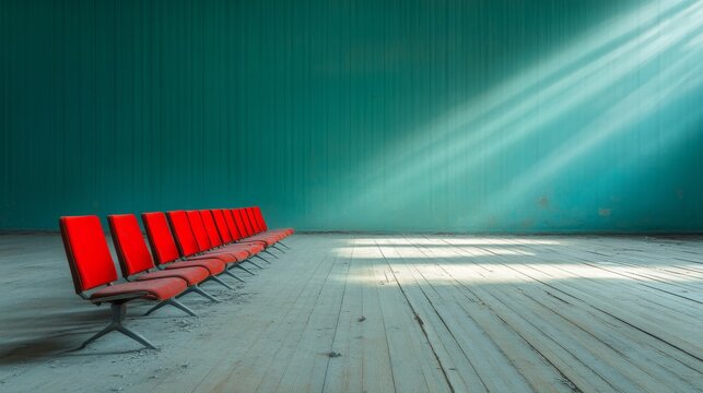 empty theater with torn seats and a broken stage