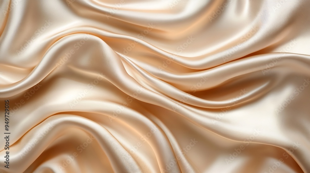 Poster processed collage of smooth elegant wavy beige light brown satin silk cloth fabric texture backgroun