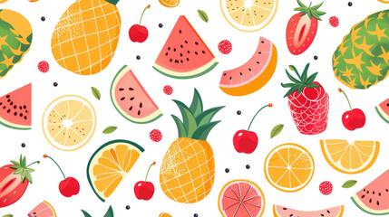 Pattern with bright summer fruits, made in flat design style. The pattern depicts fruits
