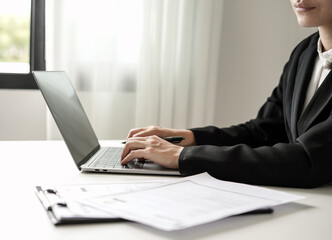 Business woman employer holding resume hiring recruit looking cv resume to hire candidates,...