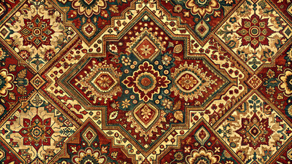 Seamless Velvet Carpet with Ethnic Pattern Texture, Realistic Patterns, Natural Colors, Soft Lighting, High Resolution