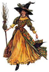 Obraz premium PNG Vintage witch costume illustration