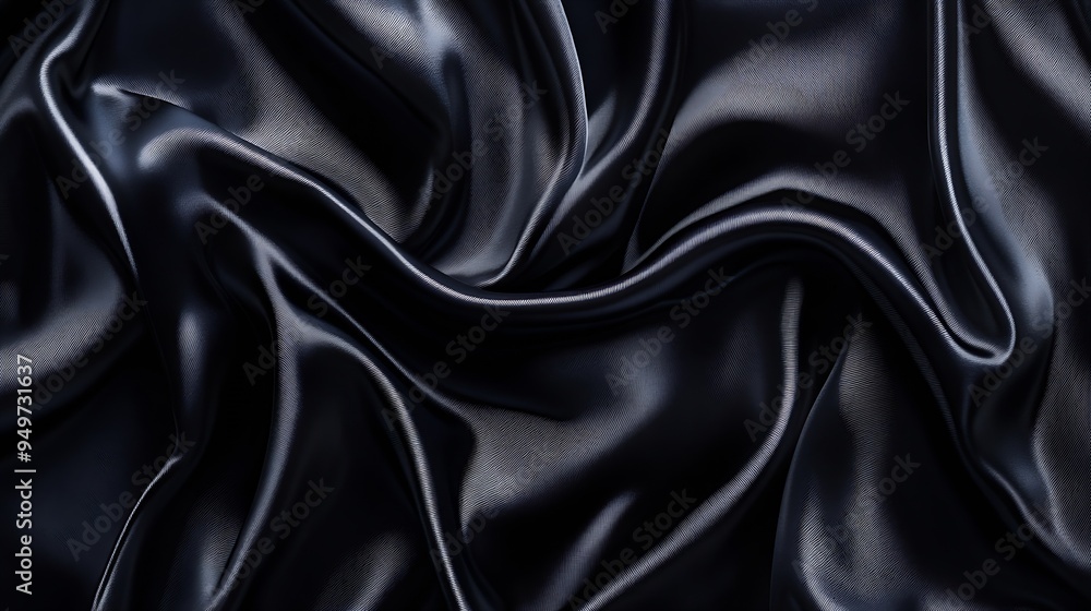Aufkleber Processed collage of smooth elegant wavy deep black silk cloth fabric material texture Background for banner backdrop or texture for 3D mapping : Generative AI