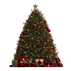 Christmas tree with decorations, isolated on white background, 3D illustration, cg render