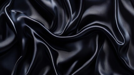 Fototapeta premium Processed collage of smooth elegant wavy deep black silk cloth fabric material texture Background for banner backdrop or texture for 3D mapping : Generative AI