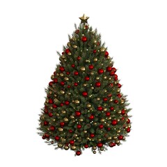 Christmas tree with decorations, isolated on white background, 3D illustration, cg render