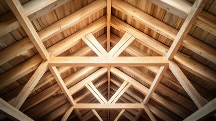New wooden truss structure called palladian truss with beams and wooden roof : Generative AI