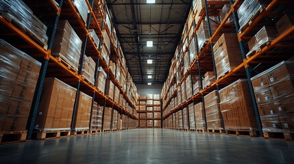 Fototapeta premium Light warehouse building warehouse for storing goods Concept of logistics delivery distribution : Generative AI