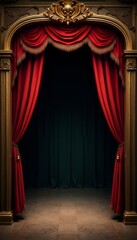 Elegant Red Velvet Curtains Framing a Theater Stage Entrance