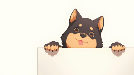 Obraz premium cute dog holding up a blank sign, colorful cartoon character, empty banner,, anime style, cute kawaii, simple, smiling happy. isolated background