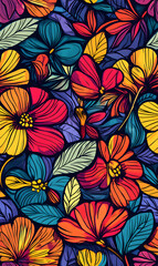 floral and leaf seamless patterns in doodle-style tile designs with graphic format.