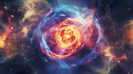 Obraz premium Cosmic energy burst. A swirling burst of vibrant energy, symbolizing the power and dynamism of the universe.