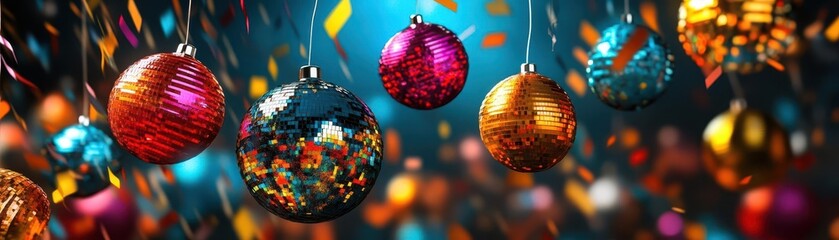 Obraz premium Colorful Christmas ornaments with blurred background.
