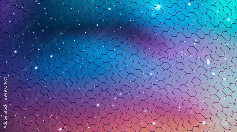 Poster hexagon network. abstract background with a hexagonal grid pattern on a multicolored gradient. perfe