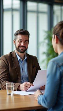 Confident Business Meeting with Two Professionals in a Modern Setting