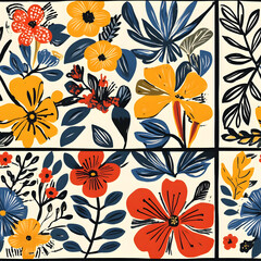 floral and leaf seamless patterns in doodle-style tile designs with graphic format.