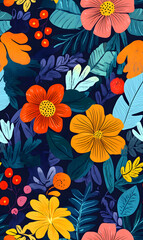 Obraz premium floral and leaf seamless patterns in doodle-style tile designs with graphic format.