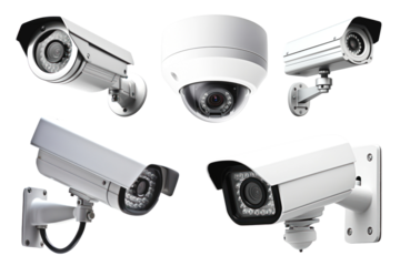 PNG cctv security camera element set, transparent background