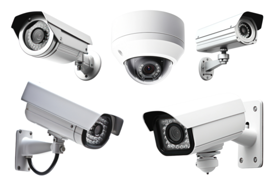 PNG cctv security camera element set, transparent background