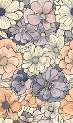floral and leaf seamless patterns in doodle-style tile designs with graphic format.