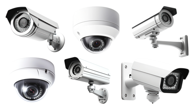 PNG cctv security camera element set, transparent background