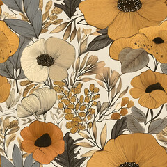 floral and leaf seamless patterns in doodle-style tile designs with graphic format.