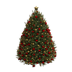 Christmas tree with decorations, isolate on a transparent background, 3d illustration, cg render
