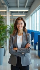 Fototapeta premium Confident Businesswoman Standing in Modern Office Environment