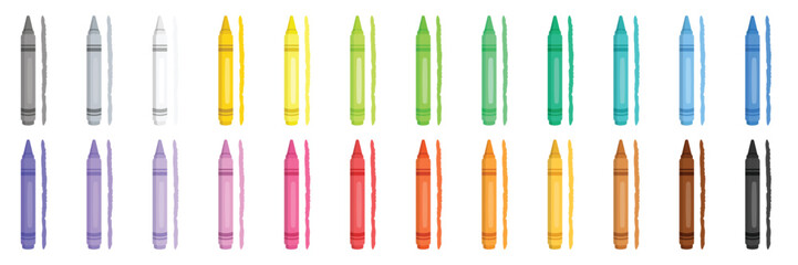 Office stationery crayon icons set in flat style. Pencil vector illustration on isolated background. Felt pen, marker sign business concept.