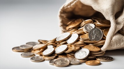 coins in a money bag