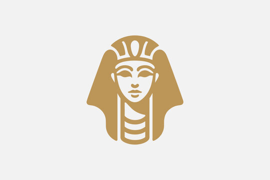 Egyptian princess pharaoh, goddess, Cleopatra logo, emblem, print. Simple vector illustration, portrait, face. Golden