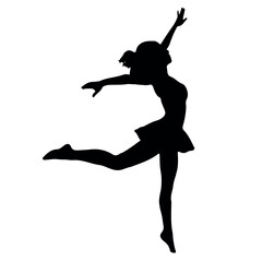 Silhouetted Dancer Leaping on the Beach silhouette on white background
