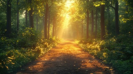 Obraz premium Sunbeams Through Forest Path