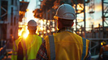 Obraz premium Dynamic Construction Workers at Real Estate Development Site 