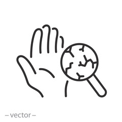 hands dry skin icon, hand skin problem, thin line symbol on white background - editable stroke vector illustration