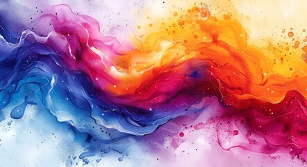 Vibrant Rainbow Abstract Art, Colorful Paint Splatter Illustration