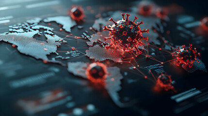 A virus spreading to different countries around the world.