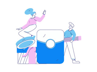 Use red envelopes to attract new customers and promote activity. Flat vector character concept illustration
