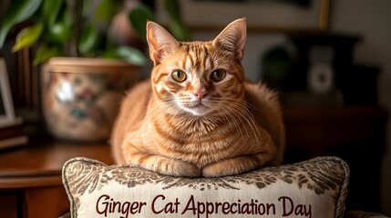 Adorable Ginger Cat on a Pillow for Ginger Cat Appreciation Day