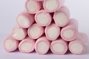Horizontal Image of Pyramid-Formed Marshmallows on White Surface