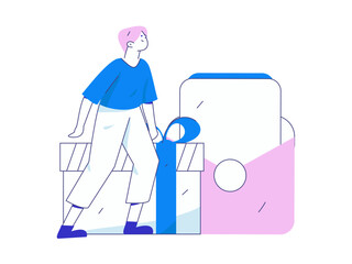 Use red envelopes to attract new customers and promote activity. Flat vector character concept illustration
