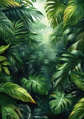 Tropical green leaves frame the white background