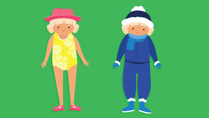 Grandmother and grandmother in winter clothes. Vector illustration in flat style