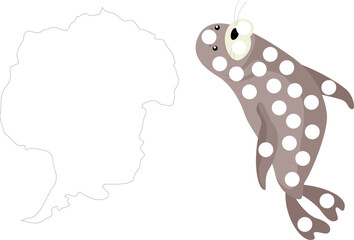 Dotted map of Antarctica with a sea lion. Vector illustration