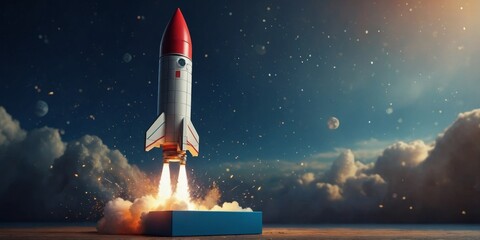 Fototapeta premium Rocket Launch from Box Creative Concept Design.