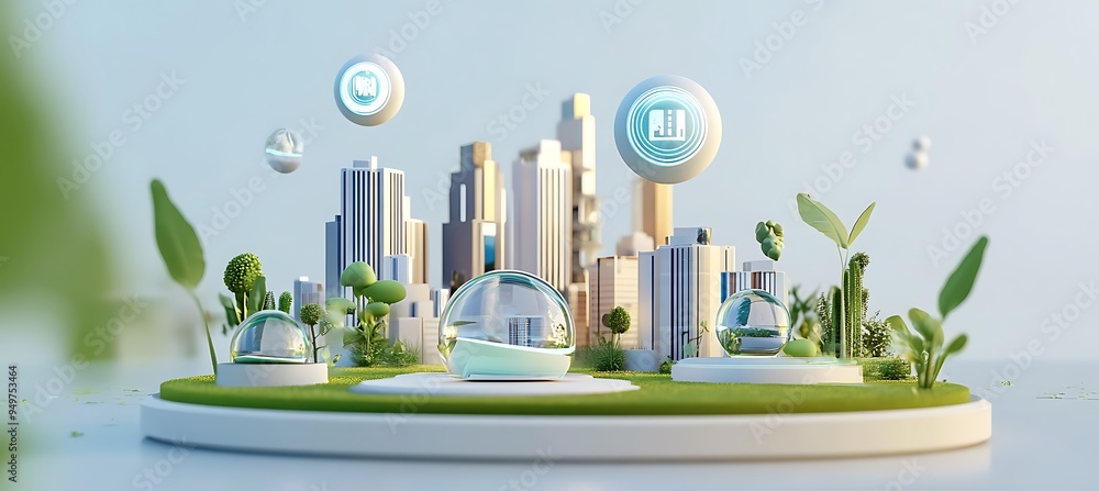 Poster a futuristic city with hovering digital platforms and advanced smart mobility systems.
