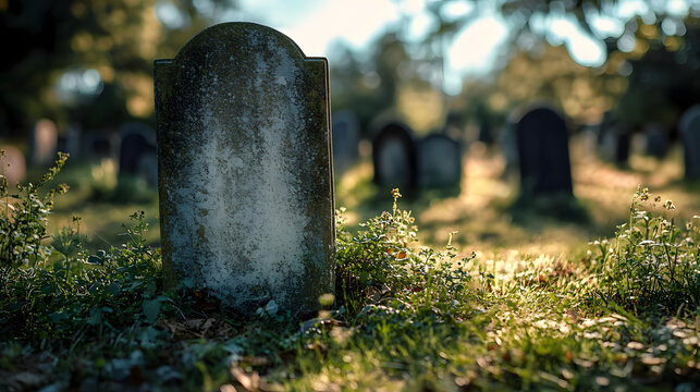 Blank old gravestone in graveyard.